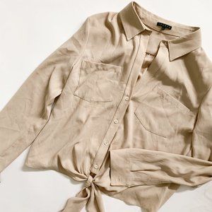 Theory Silk Tie-Front Shirt Long Sleeve Blouse - S